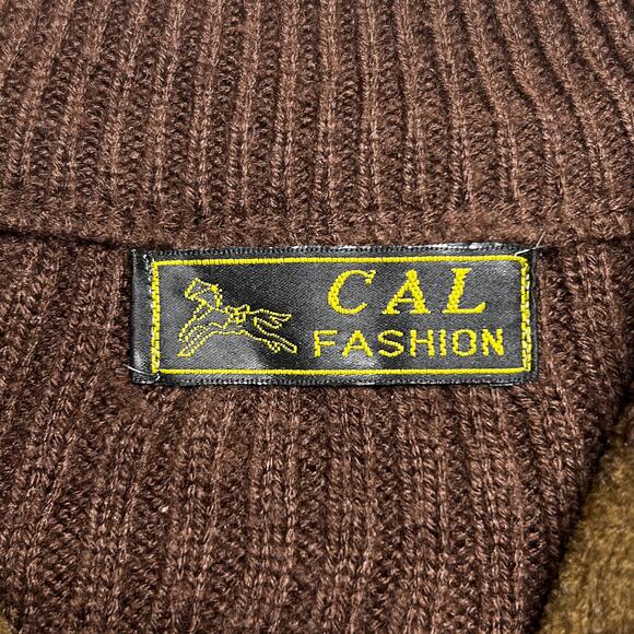 Vintage 90s Cal Fashion Brown Patchwork Panel Stitched Knit Zip Up Jacket Grunge - Picture 4 of 7